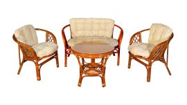 Комплект Багама с диваном, подушки светлые обычные шенил (Коньяк) стол круглый | фото